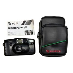 Fuji Discovery 90 35mm Film Camera Black Auto Focus Macro Red-Eye w/ Case VTG